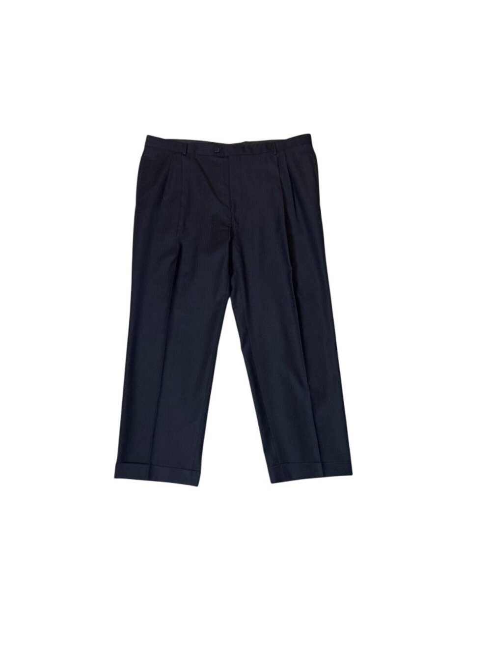 Mens Black Dress Pants 50L W44 Classic Fit Flat Front Pinstripe Polyester Blend